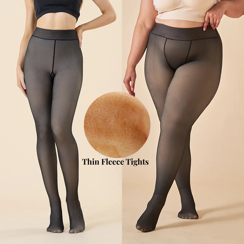Zhanmai 4 Pcs Fleece Lined Tights Women Footless Fake Thermal Translucent  Leggings Winter Sheer Pantyhose Tights High Waisted