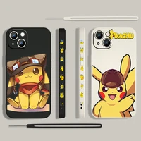 pikachu cute cartoon for apple iphone 13 12 mini 11 pro xs max xr x 8 7 6s se plus liquid left rope phone case cover coque capa
