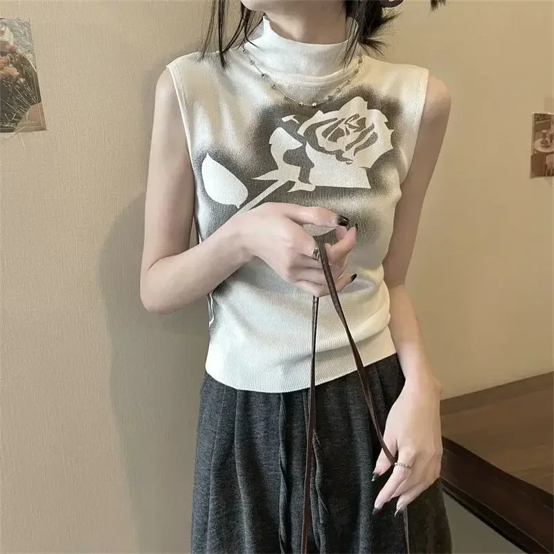 Жилет с принтом роз женский внутренний полувысокий воротник короткая верхняя