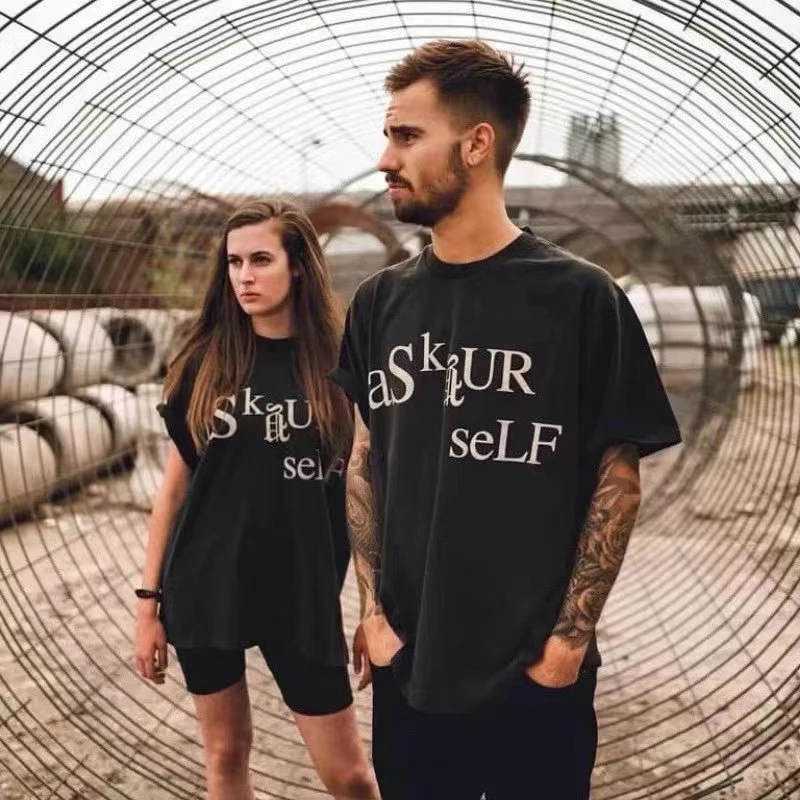 Тяжелая ASKYURSELF толстая ткань футболка потертая и старая ста пенопластовые буквы
