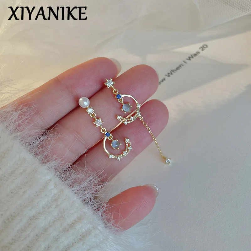 

XIYANIKE Summer Moon Crystal Chain Tassel Earrings For Women Girl Fashion New Piercing Jewelry Friend Gift Party серьги женские