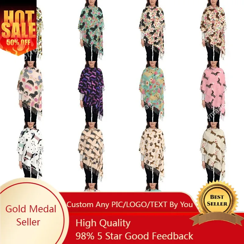

Vintage Dachshund Sausage Florals Scarf Wrap Women Long Winter Warm Tassel Shawl Unisex Dackel Dog Lovers Puppy Scarves