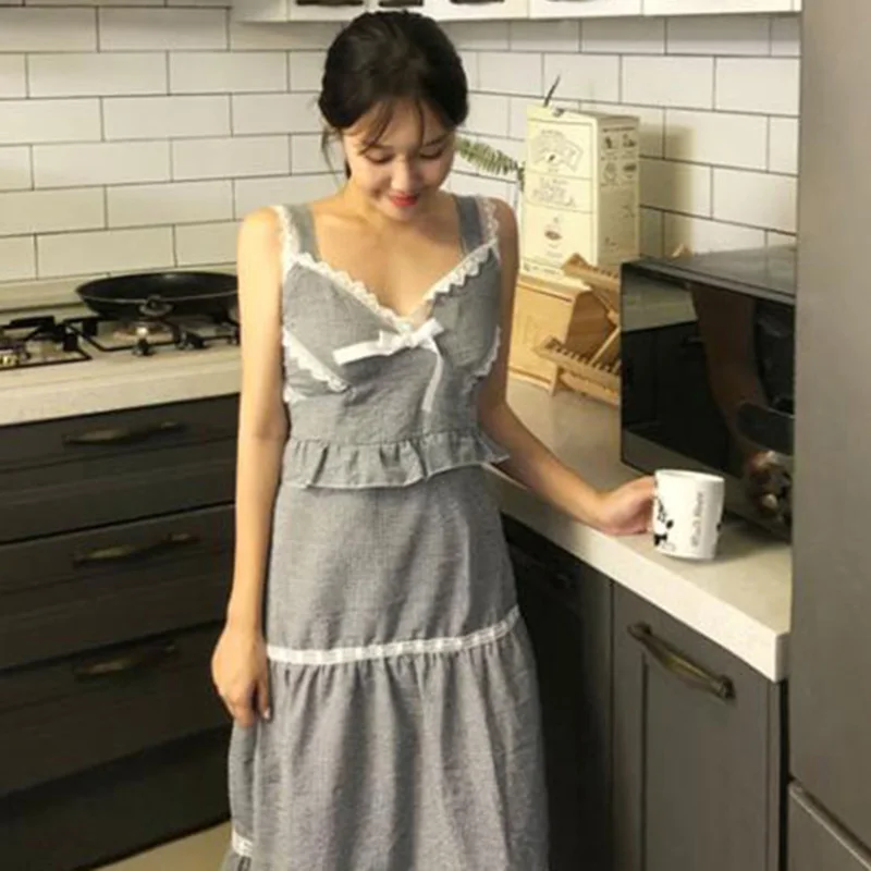 Женская кружевная ночная рубашка в клетку элегантная свободная Ночная на