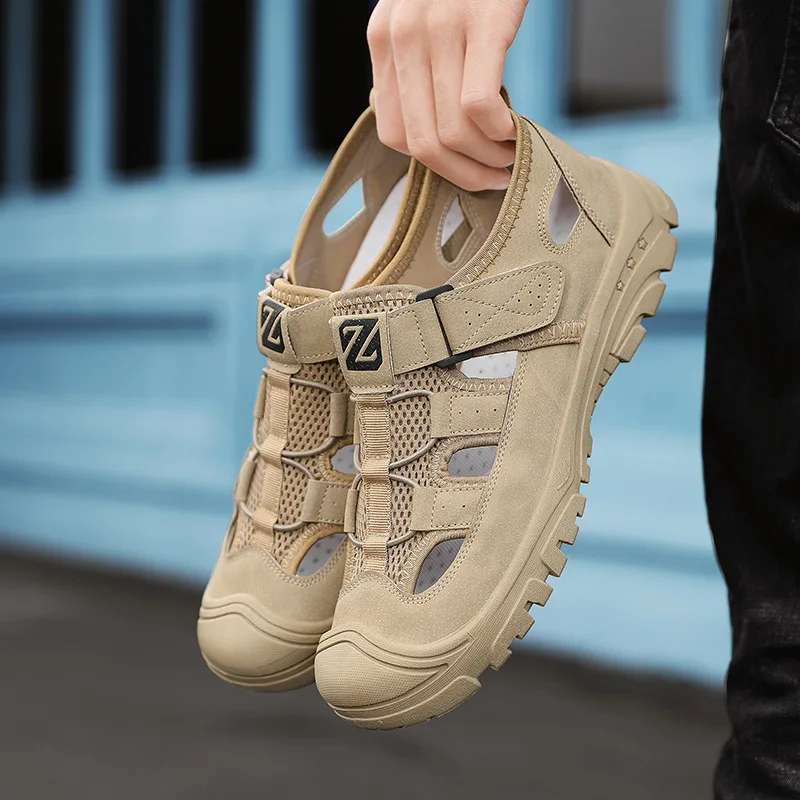 Summer Men Personality Hollow Out Hole Men's Shoes All-Match Breathable Plastic Sands Seaside Wide Non-Slip Beach Upstream Shoes