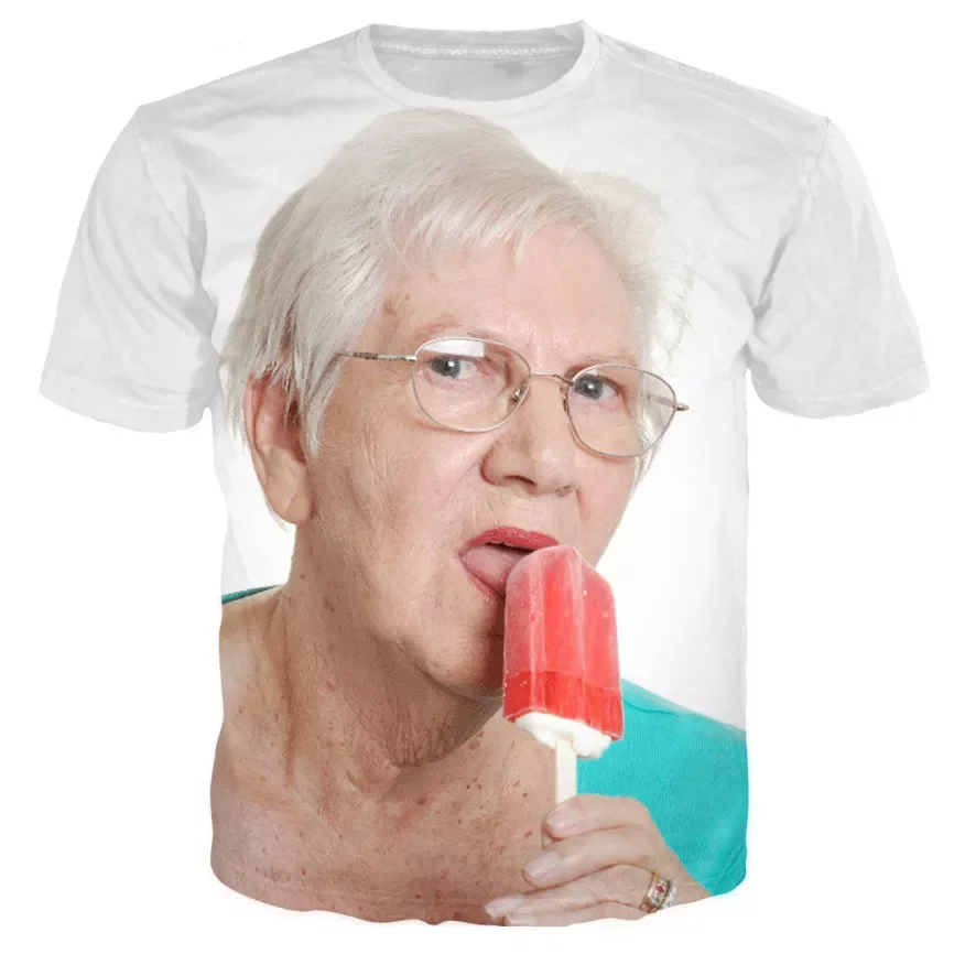 

NEW IN Senior Lady Licking A Red Popsicle 3D Printed T Shirt Kawaii Grandmother Funny T-shirt Men Women Harajuku Streetwear Tops