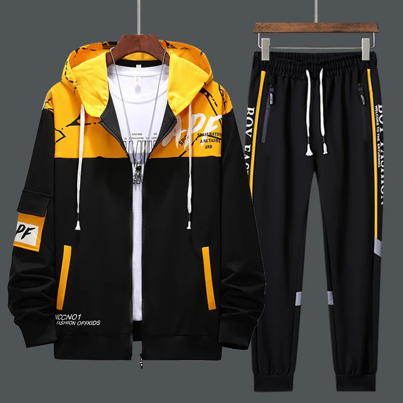 

New Men Tracksuits 2 Piece Sweat Suits Mens Zipper Cardigan Printing Sweatshirts Sweatpants Sets Student Husband Sports Clothing