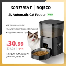 ROJECO Automatic Cat Feeder Pet Smart Cat Food Kibble Dispenser Button Version Smart Control Auto Feeder For Cat Dog Accessories