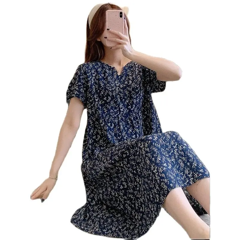 Ladies Pajamas Nightdress Cotton Silk Summer Style Sleep Dresses Women Middle-aged Mother Nightgown