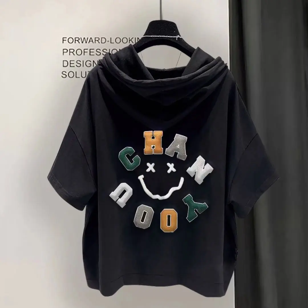 

Smiley Oversized Hoodie Letter Printing Sweatshirt Women Kawaii Clothes Youth Leisure Sportship Hop Funny Hooded T-shirt