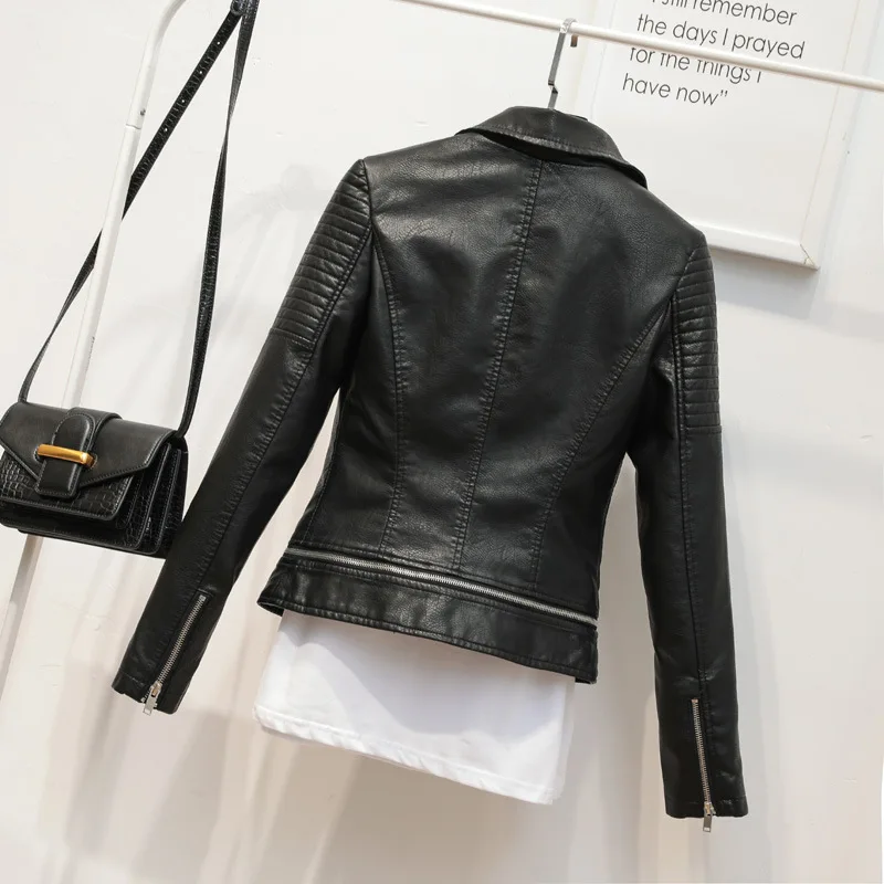 2023 Hem removable leather women's lapel leather jacket European and American short slim-fit coat
