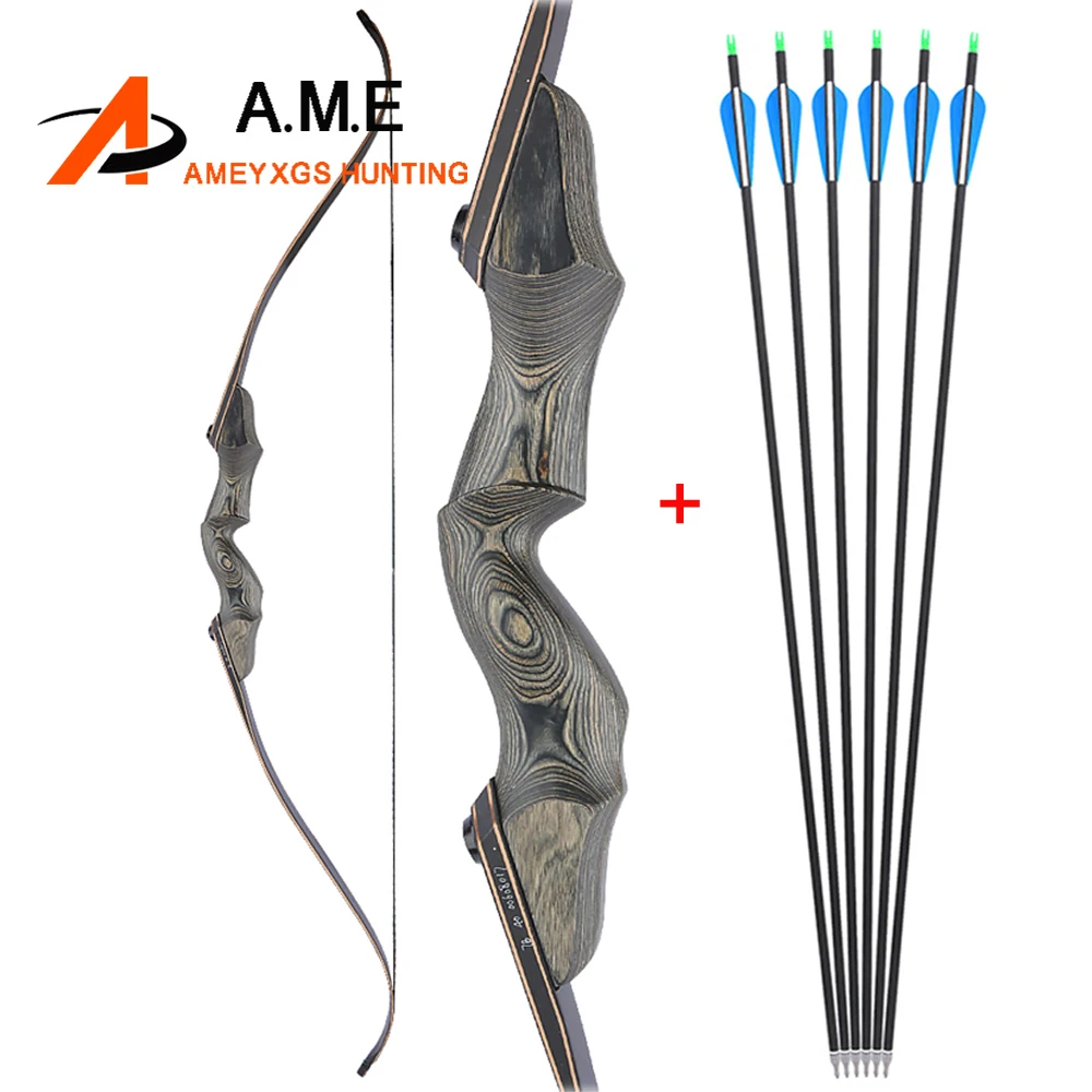 

60 "Американский охотничий лук 25-60 фунтов изогнутый лук на вынос RH Tech деревянная ручка 6 шт. углеродная стрела для стрельбы Achery лук набор стрел