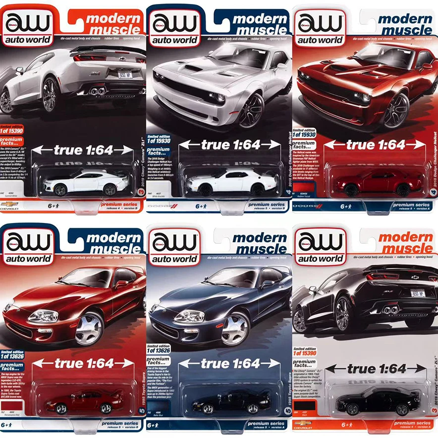 

AutoWorld 1:64 Model Car Toyota Supra SRT Hellcat Chevrolet Camaro ZL1 Alloy Open Door