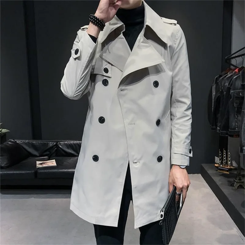 

Handsome Men's Trench Coat Long Korean Version of Slim Fit Casual Trendy Jacket for Spring and Autumn Windbreak Streetwear Q587