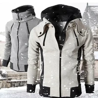 autumn winter casual fleece coats bomber jacket scarf collar fashion hooded male outwear slim fit hoody 2022 zipper men jackets
