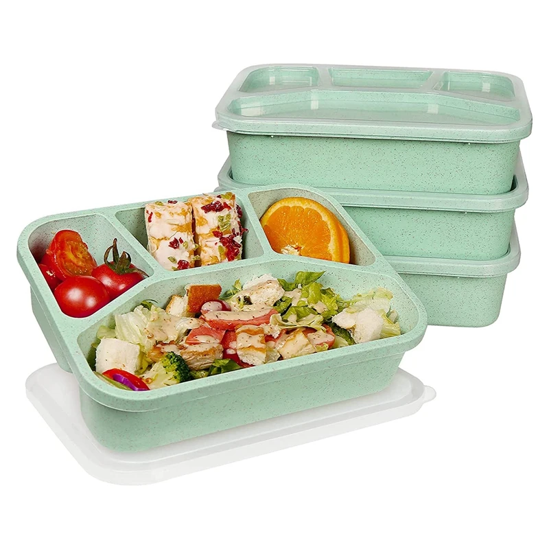 

4 Packs Meal Prep Lunch Containers With 4 Compartments, Reusable Bento Box For Kids/Toddler/Adults, Stackable