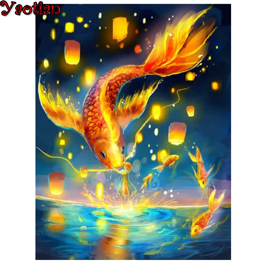 

DIY 5D Diamond Painting Fantasy Goldfish Full Diamond Embroidery Lanterns Pictures Of Rhinestones Mosaic Handicraft Gift Decor