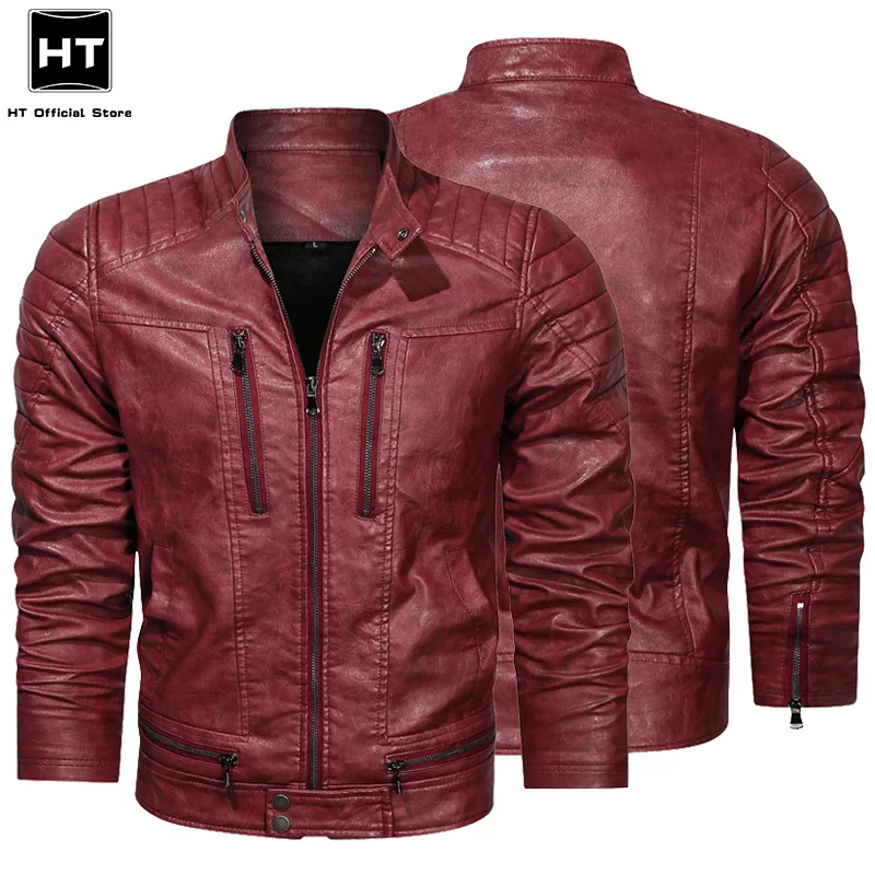 

2022 New Winter Men Leather Jacket Streetwear Solid Zipper Bomber Jackets Male Clothes Autumn PU Overcoat Fleece Male Coat