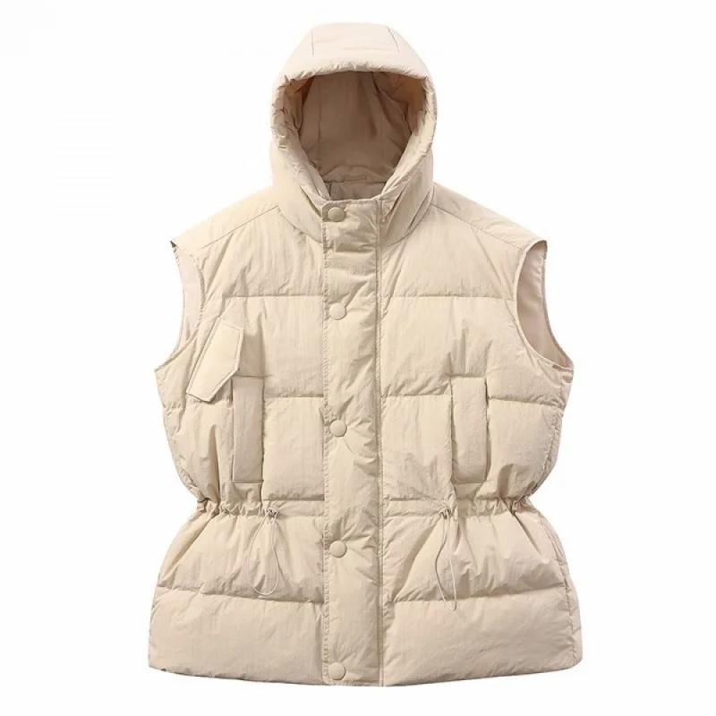 

Женский пуховой жилет в Корейском стиле, верхняя одежда, новинка 2023, женский жилет с капюшоном из белого утиного пуха, верхняя одежда
