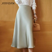 simple solid summer fashion office lady high waist a line mermaidsatin skirts women chic casual bottoms faldas mujer 2022
