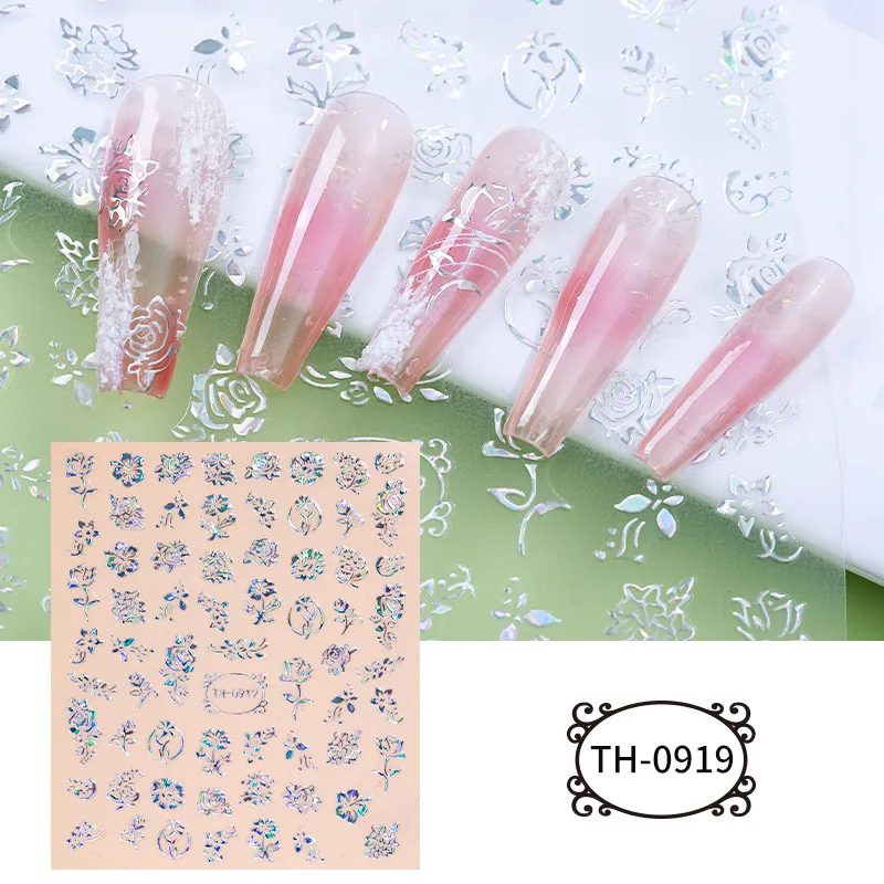 

3D наклейки на ногти, искусственные ногти, наклейки для маникюра, летние цветы, сердце, луна, звезда, лазерные Серебристые голографические на...