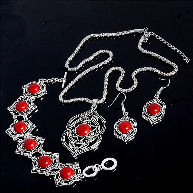 Бирюзовые Ювелирные наборы в национальном ретро стиле кулон серьги браслет