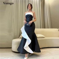 verngo modern white and black taffeta evening dreses mermaid strapless trumpet saudi arabic women formal party dress prom gown