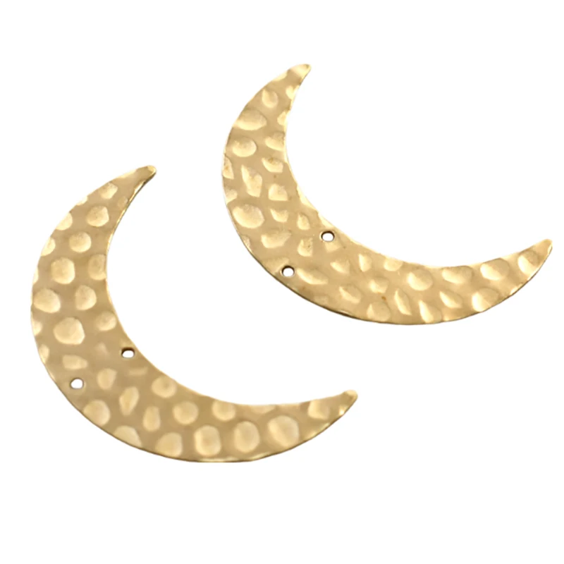 

8Pcs Raw Brass Hammered Moon Charms With 2 Holes Pendant Connectors Diy For Witchy Celestial Earring Necklace Jewelry Making