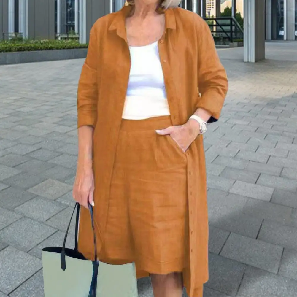 

Side Pockets 2 Pcs/Set Trendy Loose Women Coat Pants Set Casual Lady Jacket Trousers Suit Elastic Waist Women Clothes