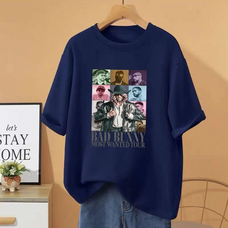 Рэпер Bad Bunny Most Wanted Tour винтажная футболка Мужчины Женщины Хип-хоп уличная одежда