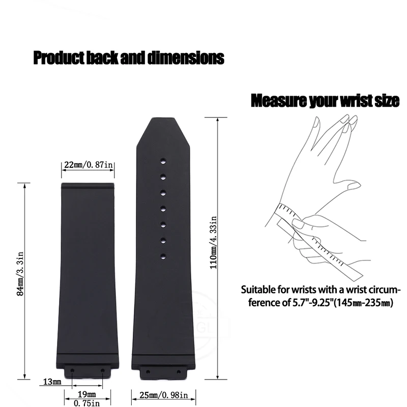 19mmx25mm Big Bang Watchband For Hublot big bang Strap Men's Soft Silicone Sports Waterproof Watch Accessories