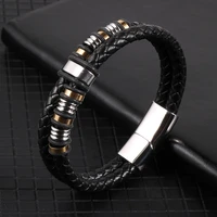 double wrap leather stainless steel charm mens bracelet magnetic buckle bangle hand bands vikings accessories boyfriends gift
