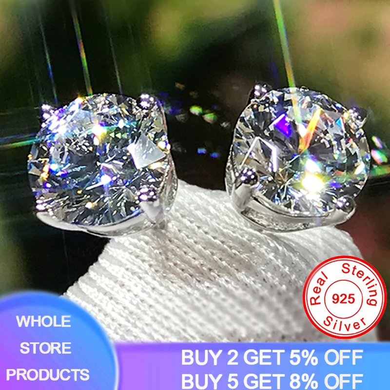 

Classic Round Moissanite Earring Top Quality 100% 925 Sterling Silver For Women Men's Jewelry Fashion Earrings Engagement
