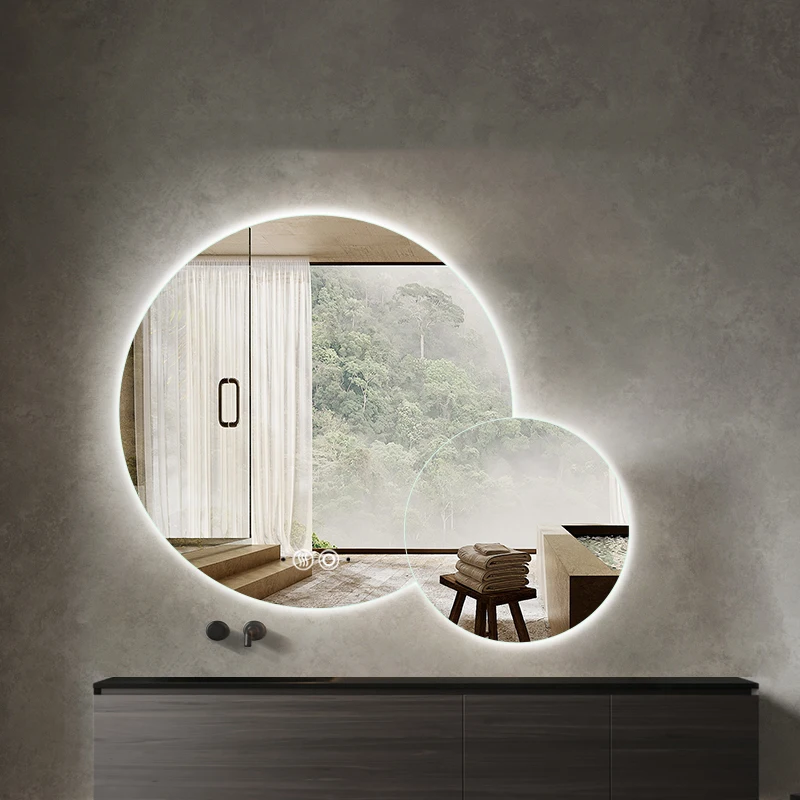 

Round Vanity Bathroom Mirror Smart Decor Touch Shower Led Mirrors with Lights Nordic Modern Espejo Redondo Bathroom Fixture