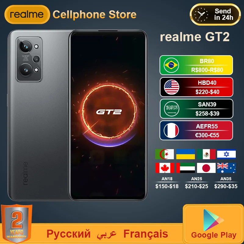 

realme GT2 GT 2 5G Mobile Phone SM8350 Snapdragon 8 50MP 6.62'' 2K AMOLED 5000mAh Smartphone 65W Charge Android 12 NFC CellPhone
