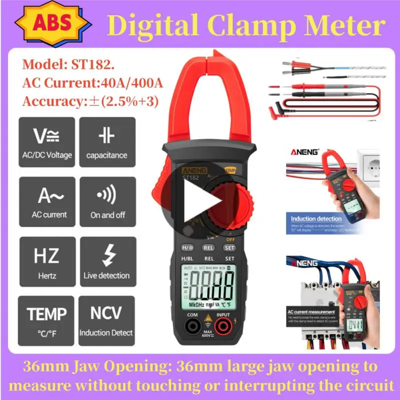 

ANENG ST182 Pliers Ammeter Amperometric Clamp Meter Professional Digital Multimeter Automotive Tester 4000 Count Ohm Test Tools