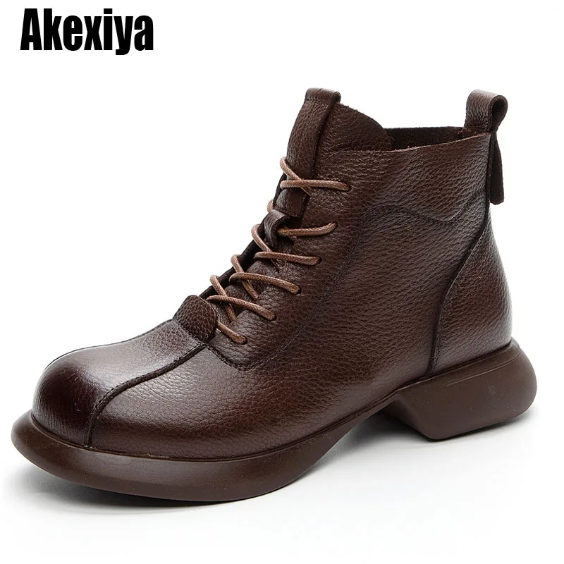 

Genuine Leather Women Ankle Boots Zipper Ankle Women Winter Boots Shoes Warm Vintage Retro Botas De Mujer BC5349