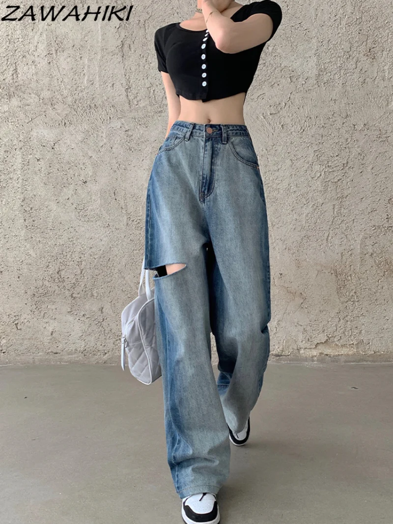 

Женские джинсовые брюки Tie Dye, милые свободные повседневные винтажные брюки с широкими штанинами и высокой талией, Y2K, весна