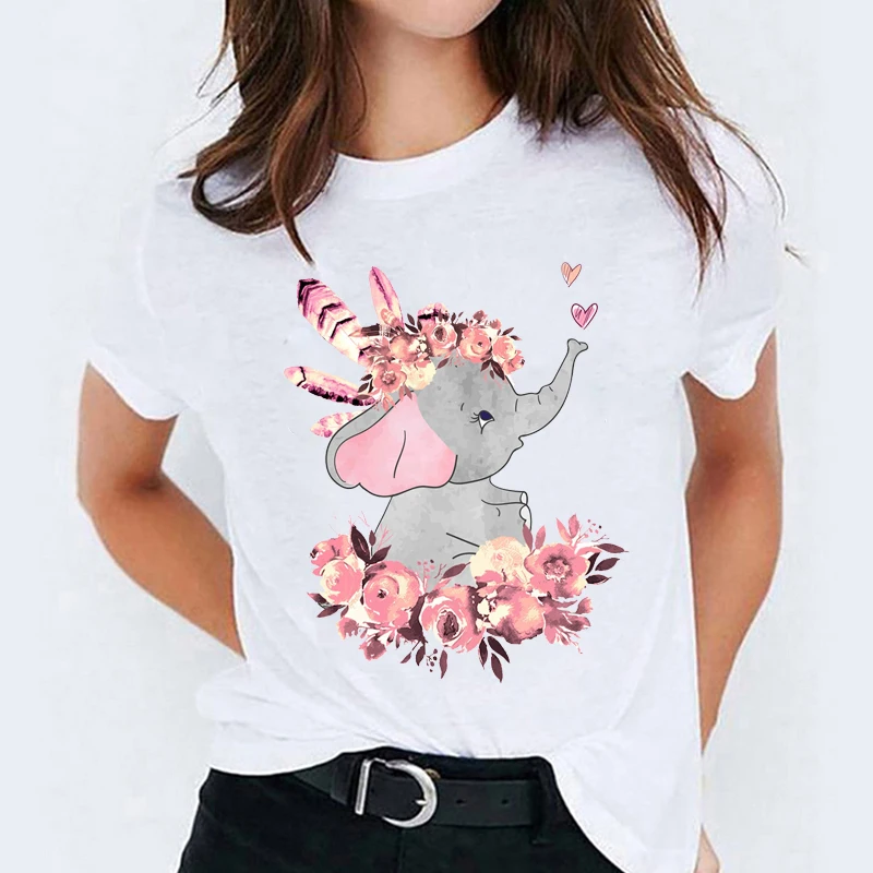 

Graphic T Shirt for Women Elephant Love Cartoon Fashion Printing Print Lady T-shirts Top Womens Ladies Travel Tee T-Shirt