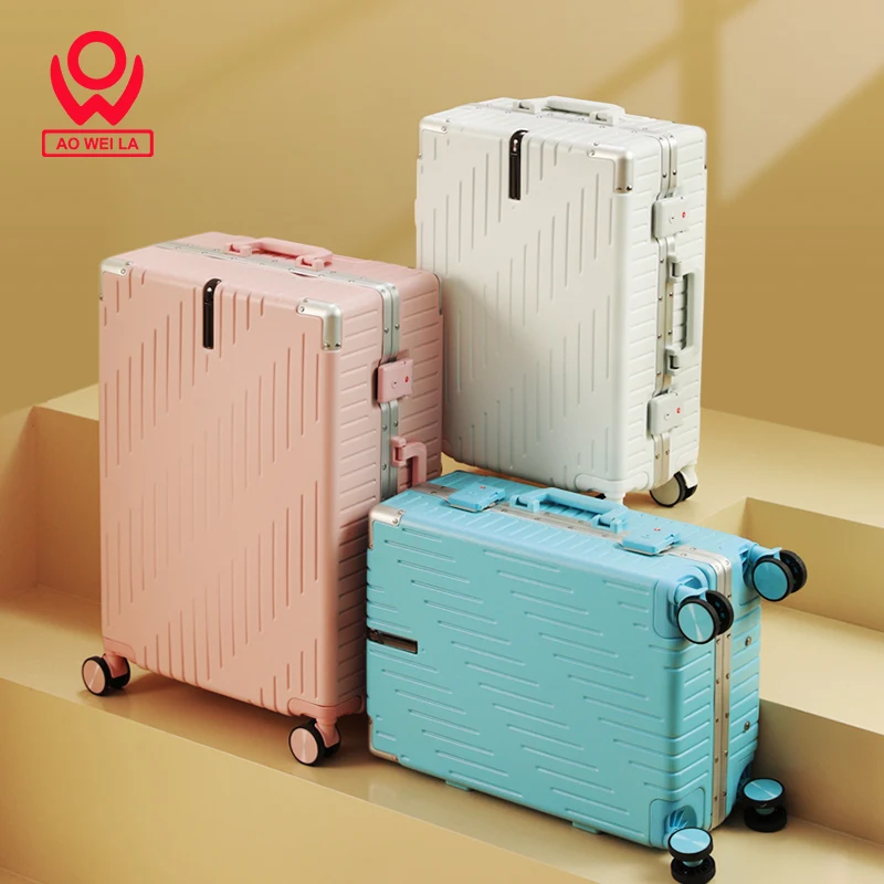 Travel Suitcase Aluminum Luggage Trolley Case Universal Wheel Storage Box Large Capacity Aluminum Frame Leather 20,24 Inch