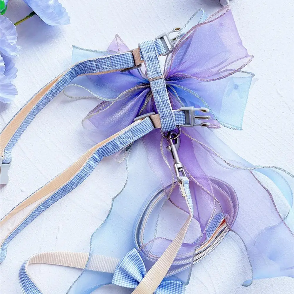 

Pet Leash 1 Set Stylish Colorful Streamers Adjustable Princess Style Bowknot Pet Dog Cat Traction Leash Set for Outdoor