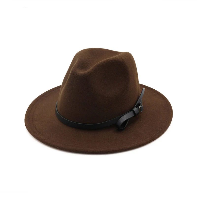 

Vintage Women Flat Brim Jazz Hats Lady Wool Felt Formal Party Jazz Trilby Fedora Hat with Belt Pin Buckle European US GH-329