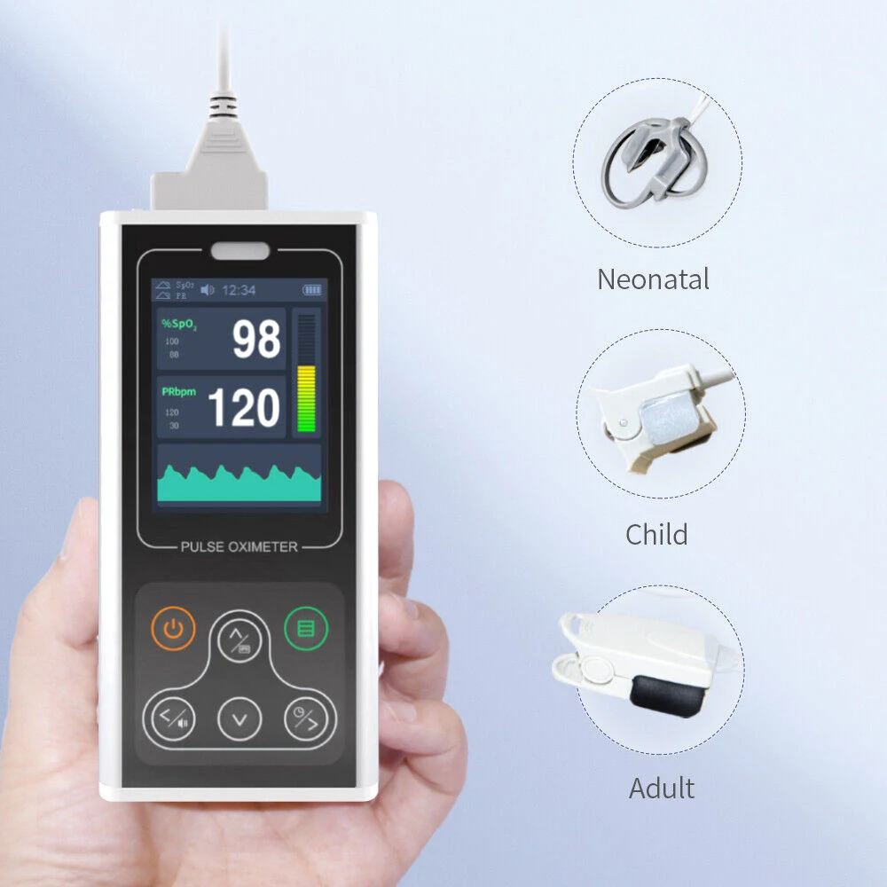 

CMS60D1 Handheld Pulse Oximeter SpO2 alarm with Neonatal Wrap Probe PR Meter Protable Heart Rate Monitor