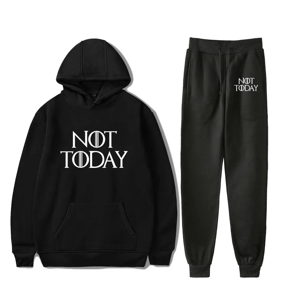 

Novelty Popular arya stark-not today Print Sweatshirt Sweatpants Suit Men/Women Hoodies+ Trousers Suit Cute 2 Piece Set Clothes