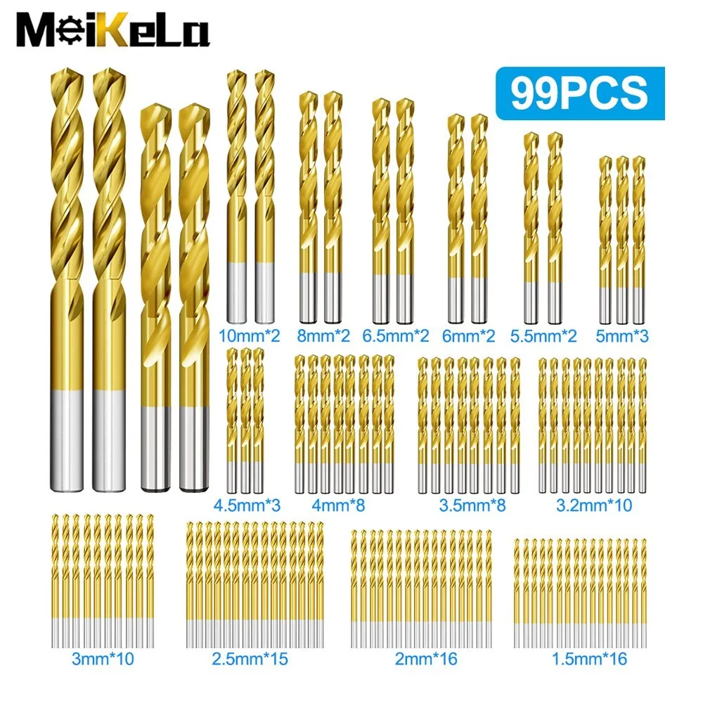 

Meikela Twist Drill Bit Set Titanium Coating 1.5-10.0mm For Woodworking Plastic Aluminum Tool High Speed Steel Drill Bits