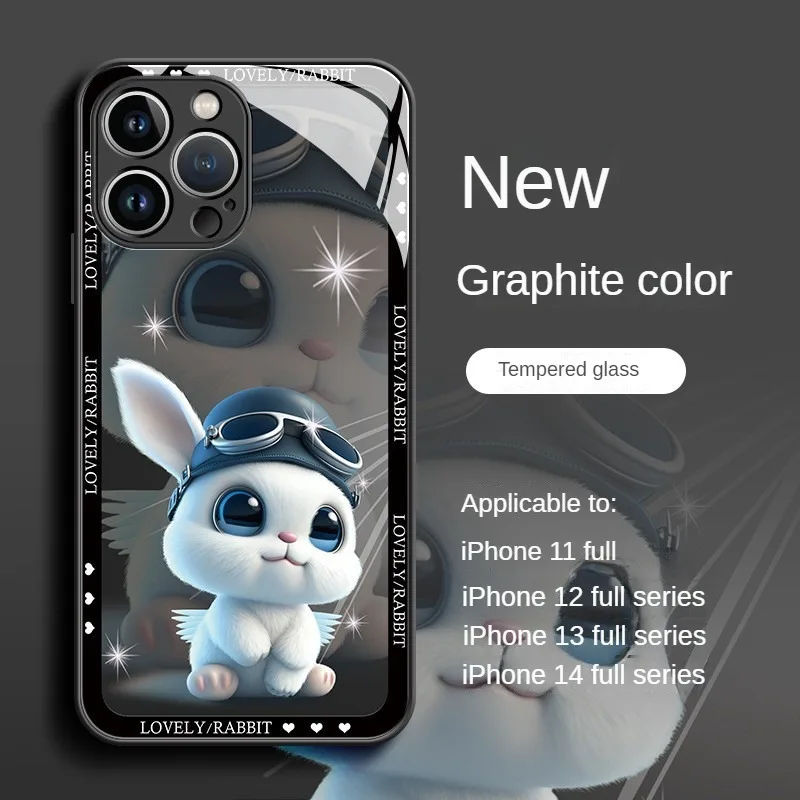 Cartoon Glass Shell With Lens Film, Fully Wrapped Anti Drop Protective Cover For iphone14 13 12Pro Max Plus Fashion New Products