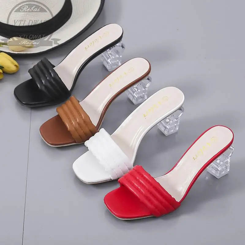 New Women's Brand Summer Slippers High Quality Woven Open Toe Clear Heels strange Casual Sandals Female Beach Flip Flops 36-43