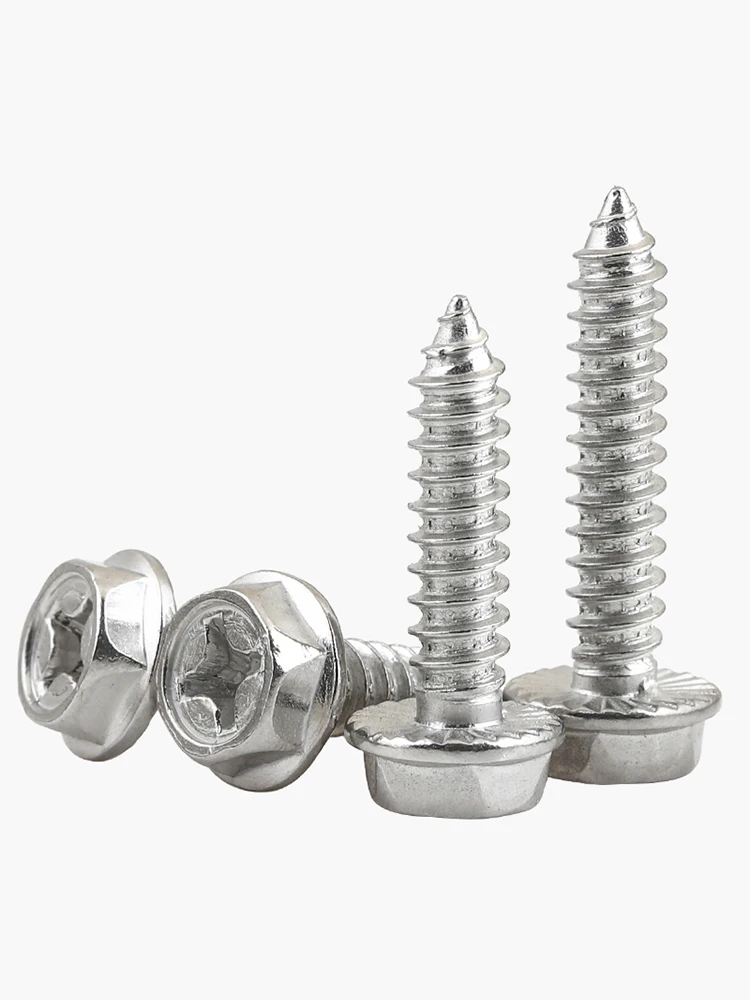 

10pcs M6 304 Stainless Steel Cross Socket Hex Flange Self-Tapping Screw Bolts Socket Self-Tapping Wood Screw L=16-40mm 25mm