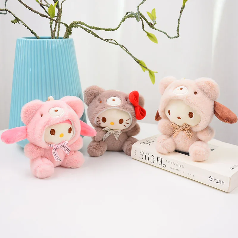 New Sanrio plush doll keychain camouflage bear kitty pendant schoolgirl backpack accessories holiday gift Christmas gift