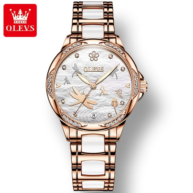OLEVS 6610 модные механические часы подарочный керамический ремешок для часов