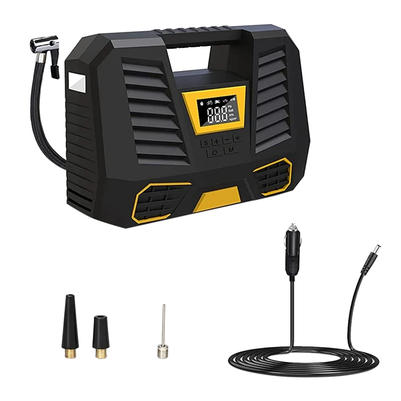 

Rechargeable Wireless Air Compressor Tire Inflator 12V DC Car Pump with Digital Pressure Gauge Emergency Led Light